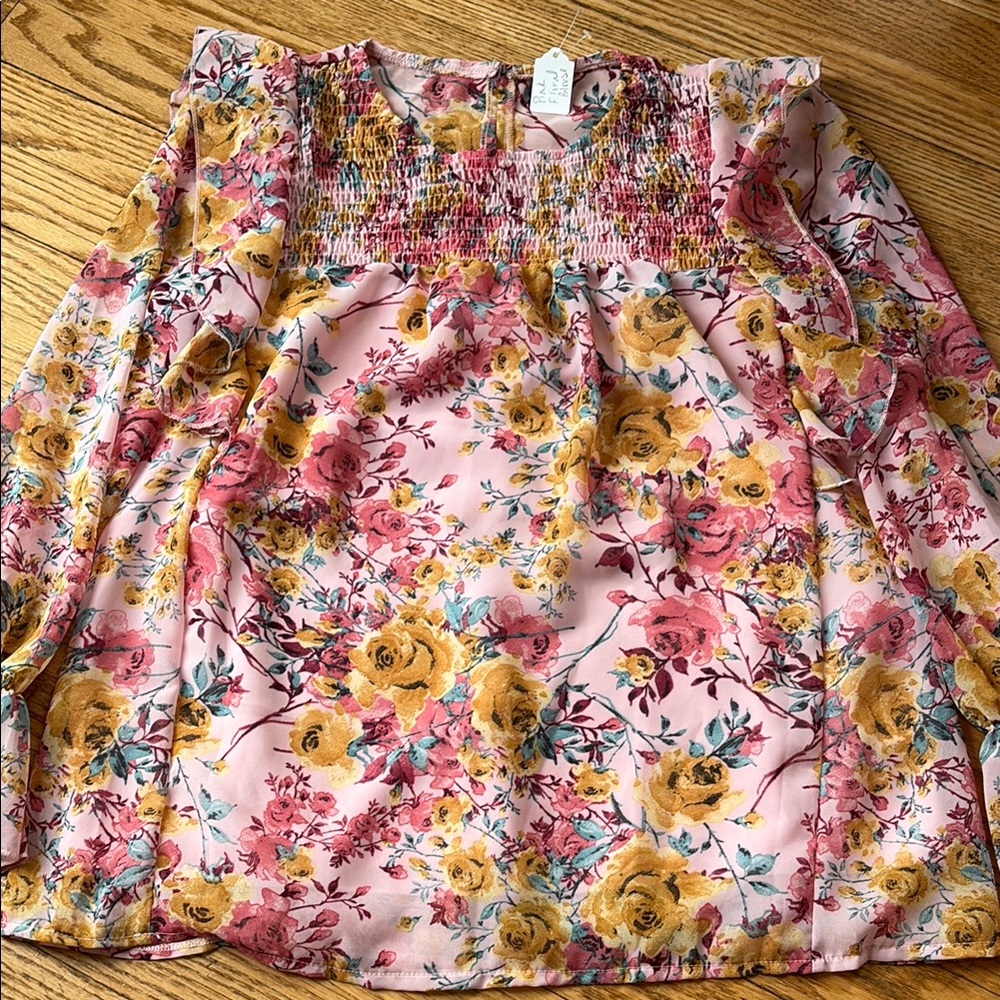 Pink and Yellow Smocked Bubble Blouse